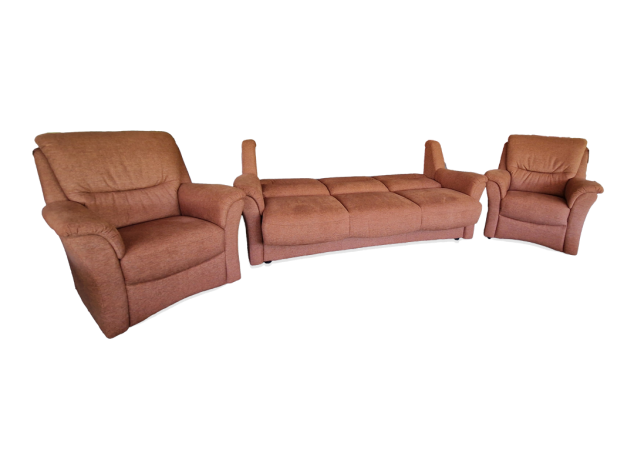 Bandscheibengerechte Klappcouch mit Bettkasten und  2 Sessel